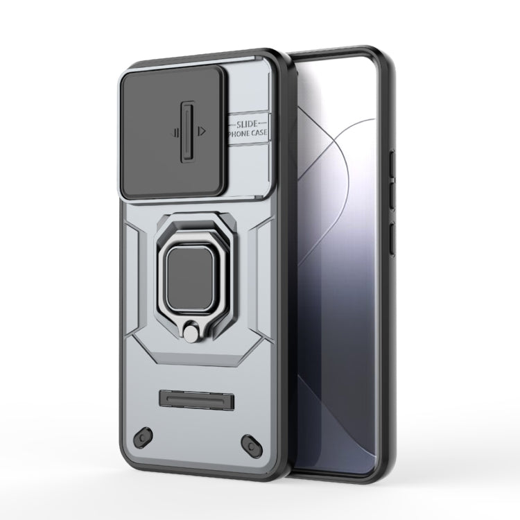 For Xiaomi 14 Pro 5G Sliding Camshield TPU + PC Shockproof Phone Case with Holder(Grey) - 14 Pro Cases by PMC TechLife | Online Shopping South Africa | PMC TechLife