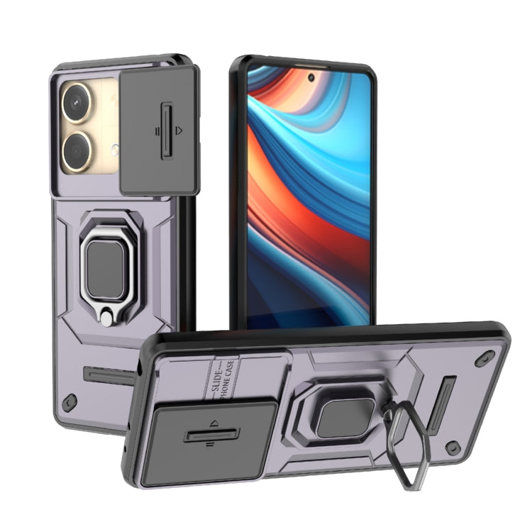 For Xiaomi Redmi Note 13R Pro 5G Sliding Camshield TPU + PC Shockproof Phone Case with Holder(Purple) - Xiaomi Cases by PMC TechLife | Online Shopping South Africa | PMC TechLife | Buy Now Pay Later Mobicred