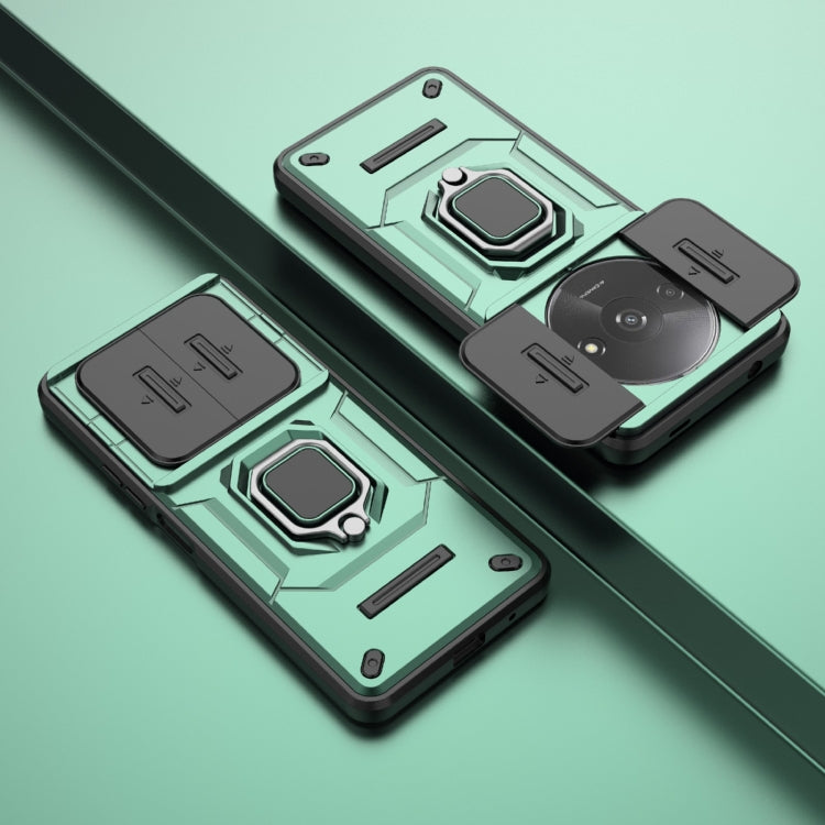 For Xiaomi Redmi A3 4G Global Sliding Camshield TPU + PC Shockproof Phone Case with Holder(Green) - Xiaomi Cases by PMC TechLife | Online Shopping South Africa | PMC TechLife | Buy Now Pay Later Mobicred