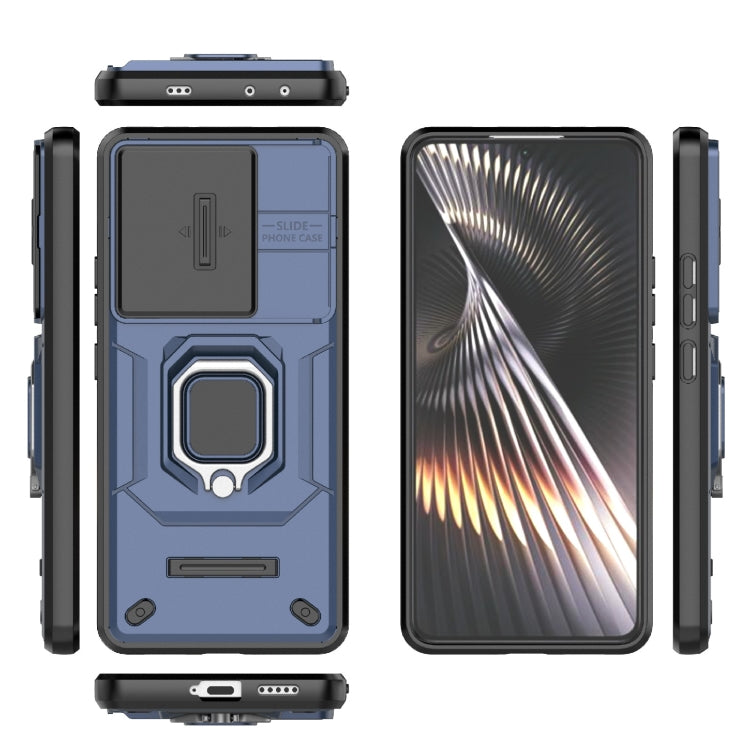 For Xiaomi Redmi Turbo 3 5G Sliding Camshield TPU + PC Shockproof Phone Case with Holder(Blue) - Xiaomi Cases by PMC TechLife | Online Shopping South Africa | PMC TechLife | Buy Now Pay Later Mobicred