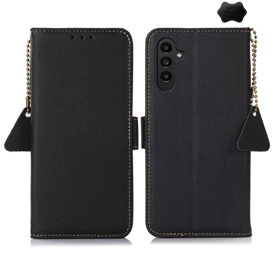 For Samsung Galaxy S24 Side-Magnetic TJ Genuine Leather RFID Phone Case(Black) - Galaxy Phone Cases by PMC Jewellery | Online Shopping South Africa | PMC Jewellery | Buy Now Pay Later Mobicred