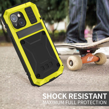 For iPhone 15 R-JUST Shockproof Life Waterproof Dust-proof Metal + Silicone Phone Case with Holder(Yellow) - iPhone 15 Cases by R-JUST | Online Shopping South Africa | PMC Jewellery