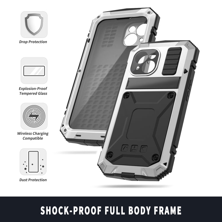 For iPhone 15 R-JUST Shockproof Life Waterproof Dust-proof Metal + Silicone Phone Case with Holder(Silver) - iPhone 15 Cases by R-JUST | Online Shopping South Africa | PMC Jewellery