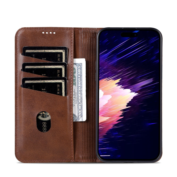 For iPhone 16 Plus AZNS Magnetic Calf Texture Flip Leather Phone Case(Dark Brown) - iPhone 16 Plus Cases by AZNS | Online Shopping South Africa | PMC Jewellery | Buy Now Pay Later Mobicred