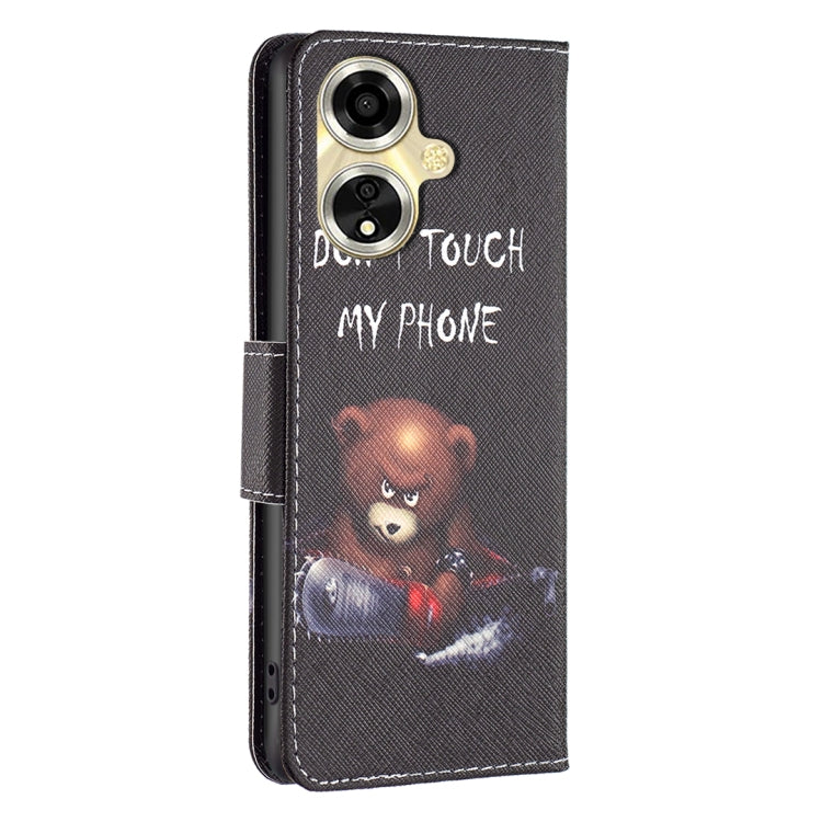 For OPPO A59 5G Colored Drawing Pattern Leather Phone Case(Bear) - OPPO Cases by PMC Jewellery | Online Shopping South Africa | PMC Jewellery