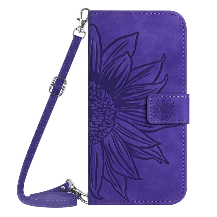 For Motorola Edge 40 Neo HT04 Skin Feel Sun Flower Embossed Flip Leather Phone Case with Lanyard(Dark Purple) - Motorola Cases by PMC Jewellery | Online Shopping South Africa | PMC Jewellery | Buy Now Pay Later Mobicred