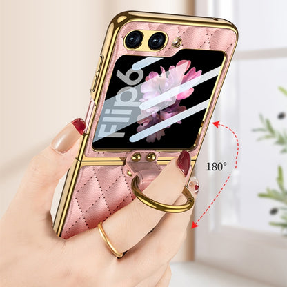 For Samsung Galaxy Z Flip6 GKK Integrated Plating Diamond Texture PU Phone Case with Ring(Matcha Green) - Galaxy Z Flip6 5G Cases by GKK | Online Shopping South Africa | PMC Jewellery | Buy Now Pay Later Mobicred