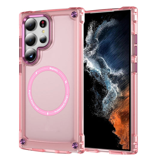 For Samsung Galaxy S25 Ultra 5G Skin Feel TPU + PC MagSafe Magnetic Phone Case(Transparent Pink) - Galaxy S25 Ultra 5G Cases by PMC Jewellery | Online Shopping South Africa | PMC Jewellery | Buy Now Pay Later Mobicred