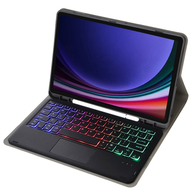 For Samsung Galaxy Tab S9 Candy Color Touch Backlight Bluetooth Keyboard Leather Tablet Case with Pen Holder(Black) - Samsung Keyboard by PMC TechLife | Online Shopping South Africa | PMC TechLife