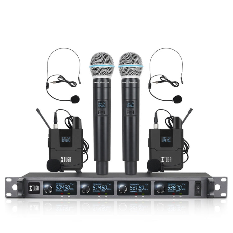 XTUGA A140-HB Wireless Microphone System 4 Channel Handheld Lavalier Headset Microphone(UK Plug) - Microphone by XTUGA | Online Shopping South Africa | PMC Jewellery | Buy Now Pay Later Mobicred