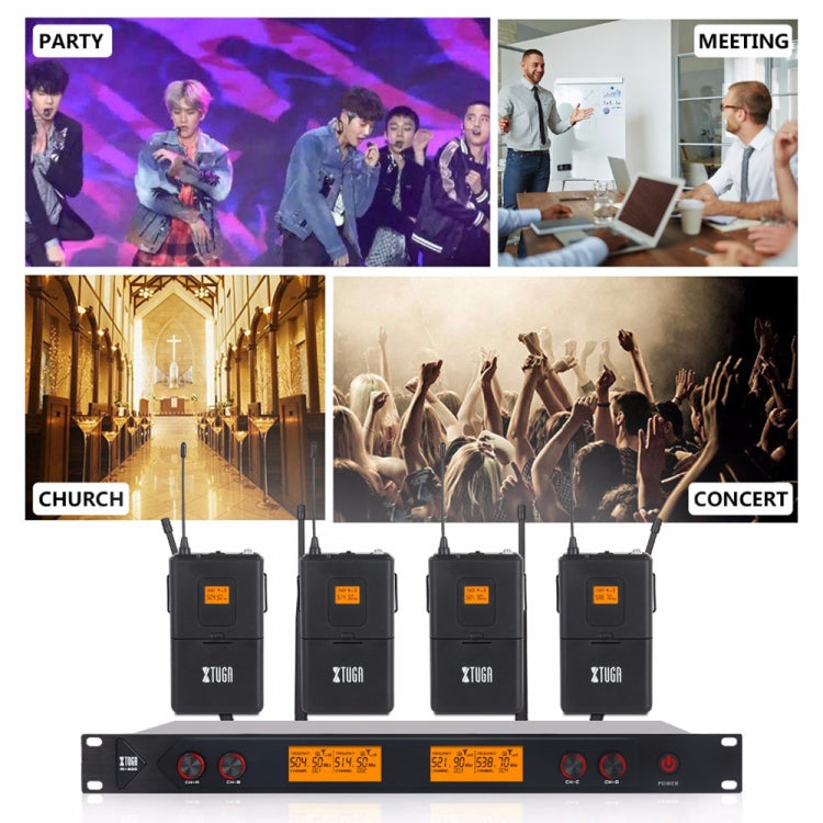 XTUGA A400-B Professional 4-Channel UHF Wireless Microphone System with 4 BodyPack Lavalier Headset Microphone(AU Plug) - Microphone by XTUGA | Online Shopping South Africa | PMC Jewellery | Buy Now Pay Later Mobicred