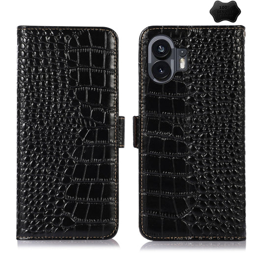 For Nothing Phone 2 Crocodile Top Layer Cowhide Leather Phone Case(Black) - More Brand by PMC Jewellery | Online Shopping South Africa | PMC Jewellery | Buy Now Pay Later Mobicred