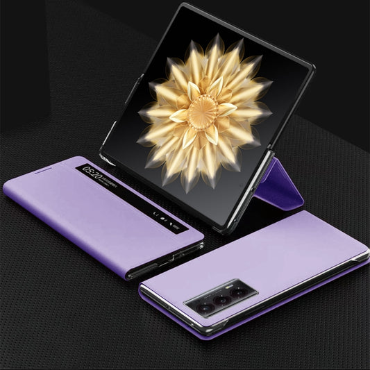 For Honor Magic V2 Smart View Window Plain Leather Phone Case(Purple) - Honor Cases by PMC Jewellery | Online Shopping South Africa | PMC Jewellery | Buy Now Pay Later Mobicred