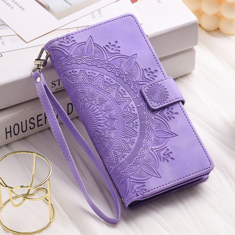 For iPhone 16 Plus Multi-Card Totem Zipper Leather Phone Case(Purple) - iPhone 16 Plus Cases by PMC TechLife | Online Shopping South Africa | PMC TechLife | Buy Now Pay Later Mobicred