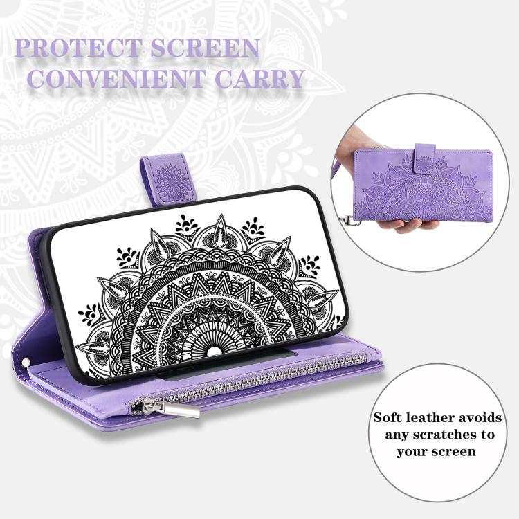 For iPhone 16e Multi-Card Totem Zipper Leather Phone Case(Purple) - iPhone 16e Cases by PMC TechLife | Online Shopping South Africa | PMC TechLife | Buy Now Pay Later Mobicred