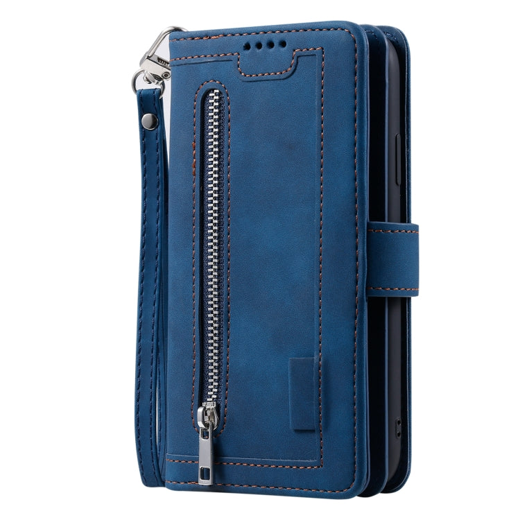 For iPhone 16 Plus Nine Card Zipper Bag Leather Phone Case with Lanyard(Blue) - iPhone 16 Plus Cases by PMC Jewellery | Online Shopping South Africa | PMC Jewellery | Buy Now Pay Later Mobicred