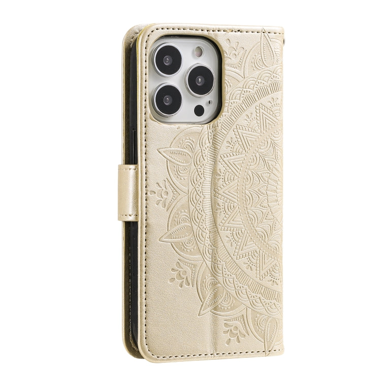 For iPhone 16 Pro Max Totem Flower Embossed Leather Phone Case(Gold) - iPhone 16 Pro Max Cases by PMC TechLife | Online Shopping South Africa | PMC TechLife | Buy Now Pay Later Mobicred