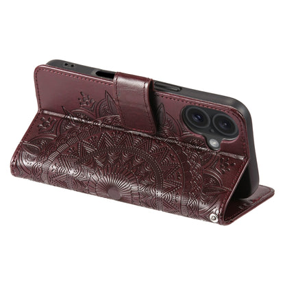 For iPhone 16 Totem Flower Embossed Leather Phone Case(Brown) - iPhone 16 Cases by PMC Jewellery | Online Shopping South Africa | PMC Jewellery | Buy Now Pay Later Mobicred