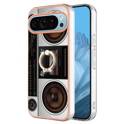 For Google Pixel 9 Pro XL Electroplating Dual-side IMD Phone Case with Ring Holder(Retro Radio) - Google Cases by PMC Jewellery | Online Shopping South Africa | PMC Jewellery | Buy Now Pay Later Mobicred