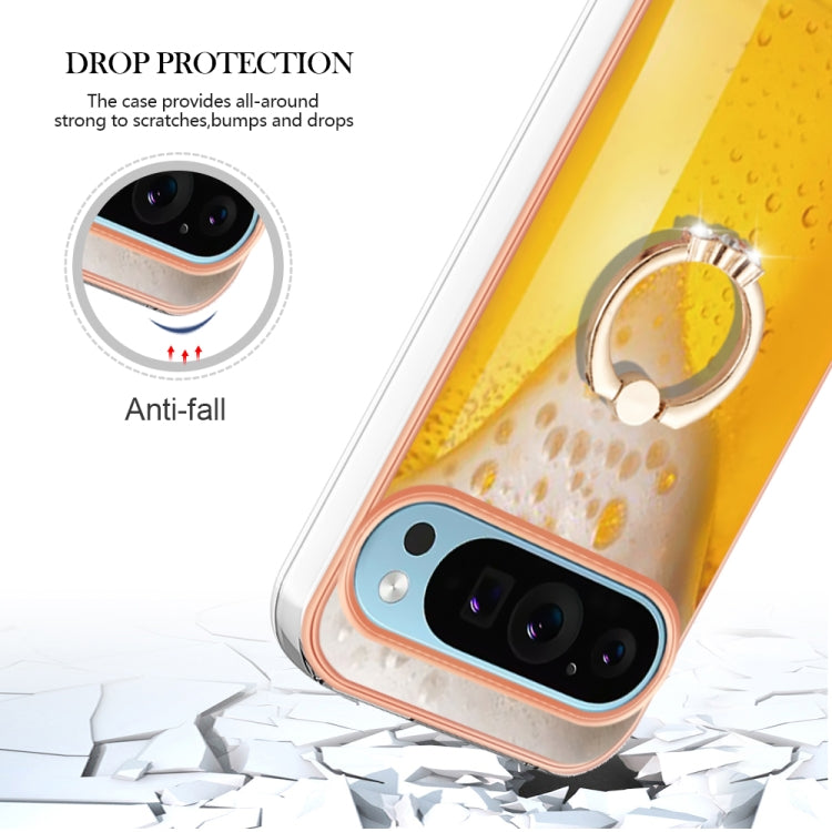 For Google Pixel 9 Pro XL Electroplating Dual-side IMD Phone Case with Ring Holder(Draft Beer) - Google Cases by PMC Jewellery | Online Shopping South Africa | PMC Jewellery | Buy Now Pay Later Mobicred