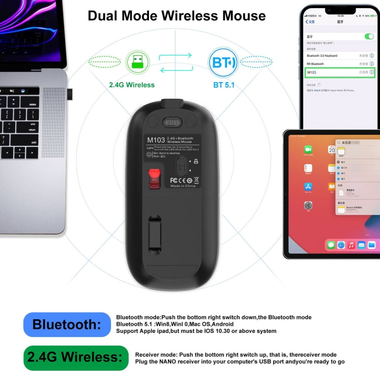 HXSJ M103 1600DPI 2.4GHz Wireless Rechargeable Mouse(Grey) - Wireless Mice by HXSJ | Online Shopping South Africa | PMC TechLife | Buy Now Pay Later Mobicred