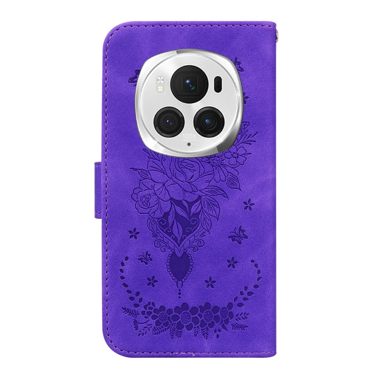 For Honor Magic6 Pro Butterfly Rose Embossed Leather Phone Case(Purple) - Honor Cases by PMC Jewellery | Online Shopping South Africa | PMC Jewellery | Buy Now Pay Later Mobicred