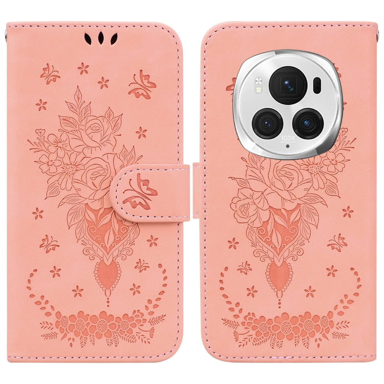 For Honor Magic6 Pro Butterfly Rose Embossed Leather Phone Case(Pink) - Honor Cases by PMC Jewellery | Online Shopping South Africa | PMC Jewellery | Buy Now Pay Later Mobicred