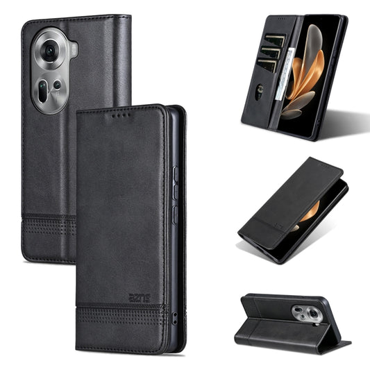 For OPPO Reno11 Global AZNS Magnetic Calf Texture Flip Leather Phone Case(Black) - Reno11 Cases by AZNS | Online Shopping South Africa | PMC Jewellery | Buy Now Pay Later Mobicred