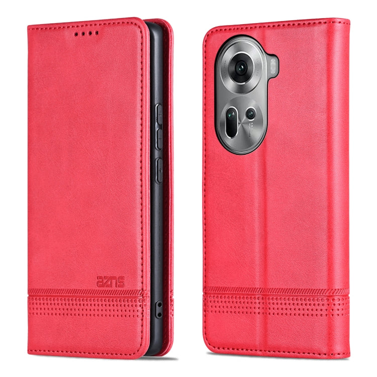 For OPPO Reno11 Global AZNS Magnetic Calf Texture Flip Leather Phone Case(Red) - Reno11 Cases by AZNS | Online Shopping South Africa | PMC Jewellery | Buy Now Pay Later Mobicred