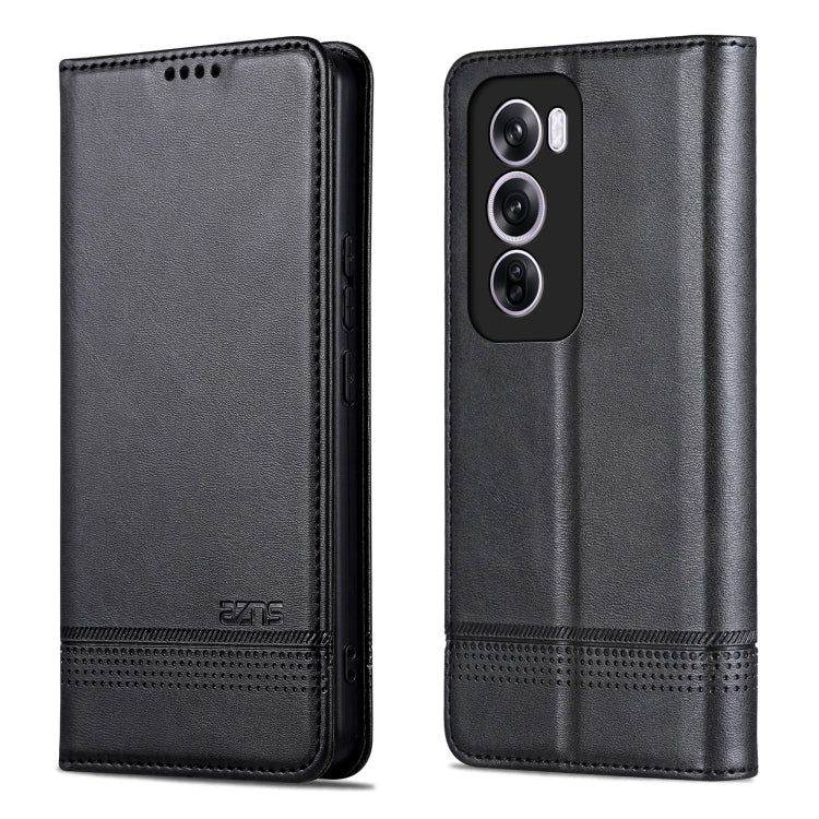 For OPPO Reno12 Global AZNS Magnetic Calf Texture Flip Leather Phone Case(Black) - Reno12 Cases by AZNS | Online Shopping South Africa | PMC Jewellery | Buy Now Pay Later Mobicred