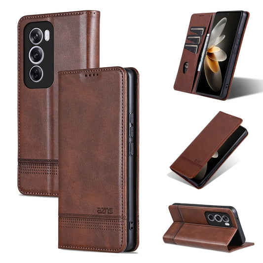 For OPPO Reno12 Pro Global AZNS Magnetic Calf Texture Flip Leather Phone Case(Dark Brown) - Reno12 Pro Cases by AZNS | Online Shopping South Africa | PMC Jewellery | Buy Now Pay Later Mobicred