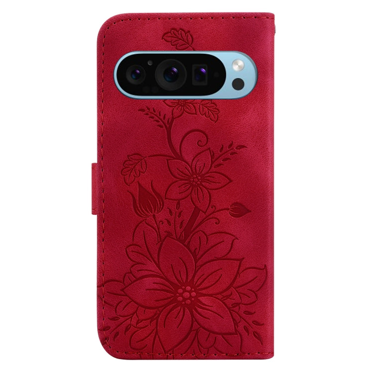 For Google Pixel 9 Pro Lily Embossed Leather Phone Case(Red) - Google Cases by PMC Jewellery | Online Shopping South Africa | PMC Jewellery | Buy Now Pay Later Mobicred