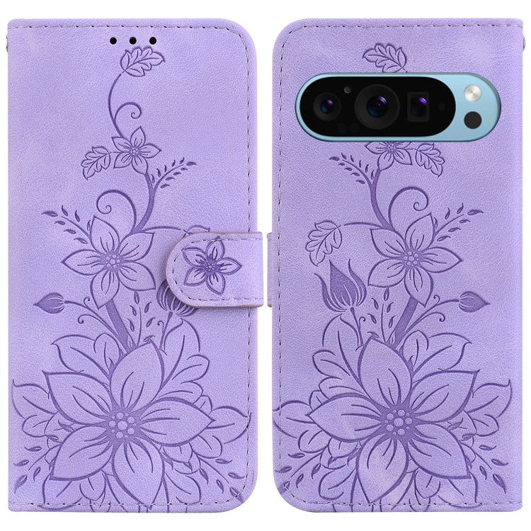 For Google Pixel 9 Lily Embossed Leather Phone Case(Purple) - Google Cases by PMC Jewellery | Online Shopping South Africa | PMC Jewellery | Buy Now Pay Later Mobicred