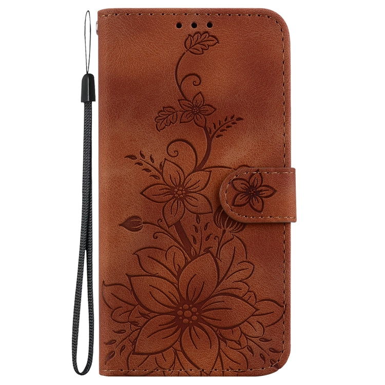 For Google Pixel 9 Lily Embossed Leather Phone Case(Brown) - Google Cases by PMC Jewellery | Online Shopping South Africa | PMC Jewellery | Buy Now Pay Later Mobicred