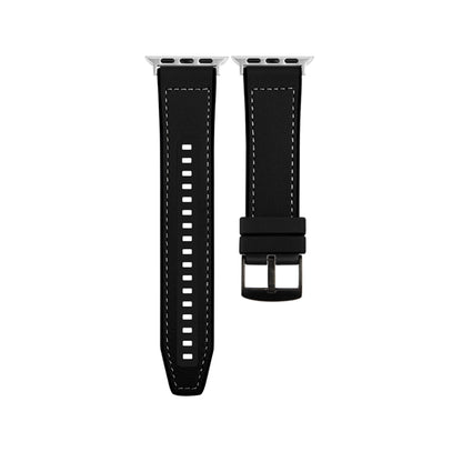 For Apple Watch Ultra 2 49mm Hybrid Leather Silicone Watch Band(Black) - Watch Bands by PMC Jewellery | Online Shopping South Africa | PMC Jewellery