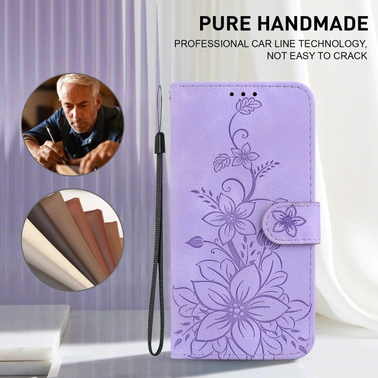 For iPhone SE 2024 Lily Embossed Leather Phone Case(Purple) - More iPhone Cases by PMC Jewellery | Online Shopping South Africa | PMC Jewellery | Buy Now Pay Later Mobicred