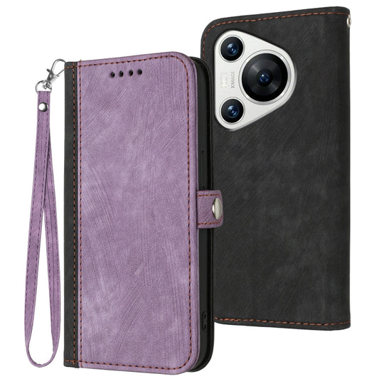 For Huawei Pura 70 Side Buckle Double Fold Hand Strap Leather Phone Case(Purple) - Huawei Cases by PMC Jewellery | Online Shopping South Africa | PMC Jewellery | Buy Now Pay Later Mobicred