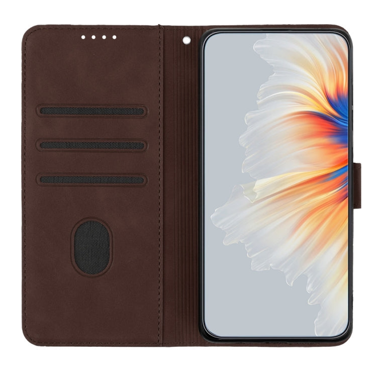 For iPhone 16 Plus Heart Pattern Skin Feel Leather Phone Case(Brown) - iPhone 16 Plus Cases by PMC Jewellery | Online Shopping South Africa | PMC Jewellery | Buy Now Pay Later Mobicred