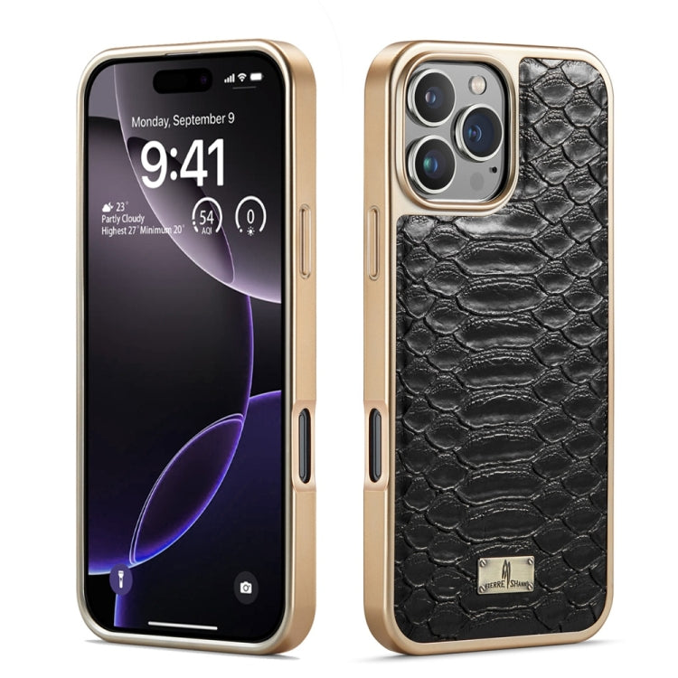 For iPhone 16 Pro Max Fierre Shann Python Texture Electroplating PU Phone Case(Black) - iPhone 16 Pro Max Cases by FIERRE SHANN | Online Shopping South Africa | PMC Jewellery | Buy Now Pay Later Mobicred