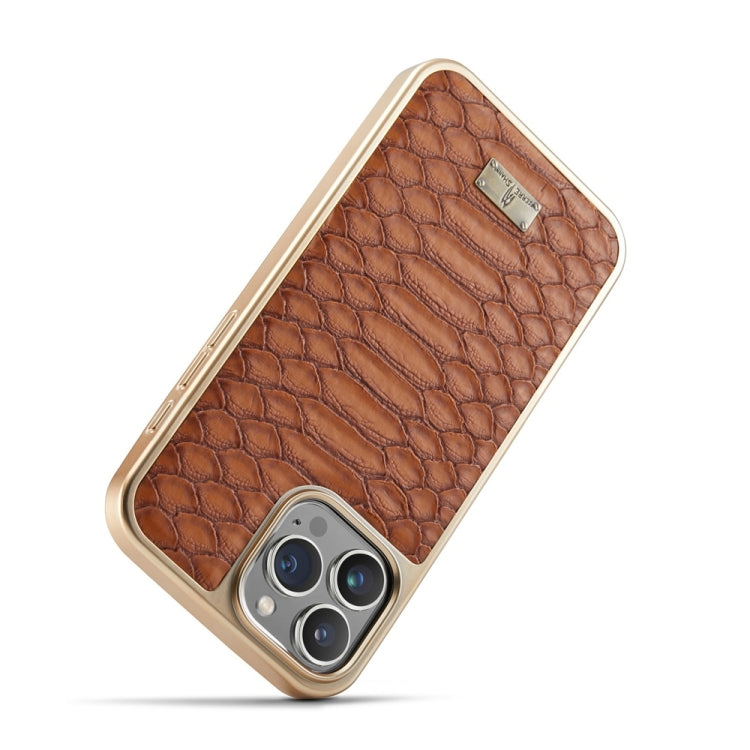 For iPhone 16 Pro Max Fierre Shann Python Texture Electroplating PU Phone Case(Brown) - iPhone 16 Pro Max Cases by FIERRE SHANN | Online Shopping South Africa | PMC Jewellery | Buy Now Pay Later Mobicred