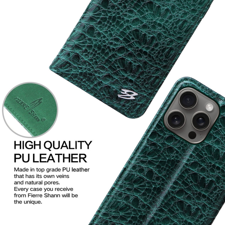 For iPhone 16 Pro Max Fierre Shann Crocodile Texture Magnetic Genuine Leather Phone Case(Green) - iPhone 16 Pro Max Cases by FIERRE SHANN | Online Shopping South Africa | PMC Jewellery | Buy Now Pay Later Mobicred