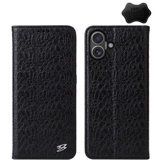 For iPhone 16 Plus Fierre Shann Crocodile Texture Magnetic Genuine Leather Phone Case(Black) - iPhone 16 Plus Cases by FIERRE SHANN | Online Shopping South Africa | PMC Jewellery | Buy Now Pay Later Mobicred