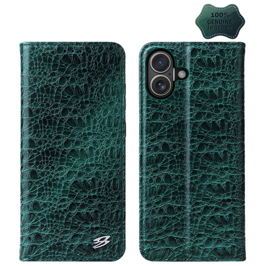 For iPhone 16 Fierre Shann Crocodile Texture Magnetic Genuine Leather Phone Case(Green) - iPhone 16 Cases by FIERRE SHANN | Online Shopping South Africa | PMC Jewellery | Buy Now Pay Later Mobicred