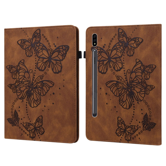 For Samsung Galaxy Tab S9 Embossed Butterfly Pattern Leather Tablet Case(Brown) - Galaxy Tab S9 Cases by PMC Jewellery | Online Shopping South Africa | PMC Jewellery | Buy Now Pay Later Mobicred