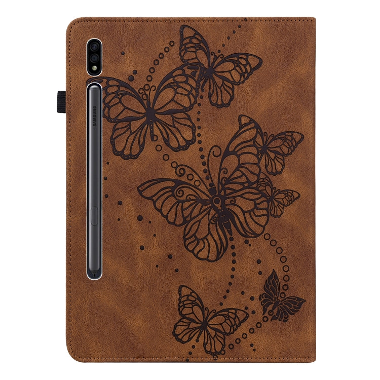 For Samsung Galaxy Tab S9 Embossed Butterfly Pattern Leather Tablet Case(Brown) - Galaxy Tab S9 Cases by PMC Jewellery | Online Shopping South Africa | PMC Jewellery | Buy Now Pay Later Mobicred