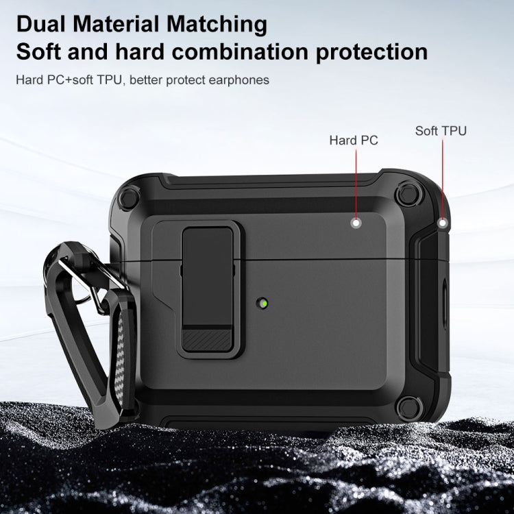 For AirPods Pro 2 TPU + PC Wireless Bluetooth Earphone Protective Case with Switch Lock & Hook(Blue) - For AirPods Pro 2 by PMC Jewellery | Online Shopping South Africa | PMC Jewellery | Buy Now Pay Later Mobicred