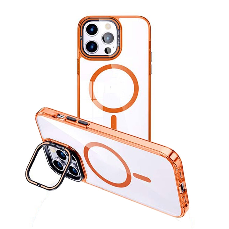 For iPhone 15 Pro MagSafe Magnetic Invisible Holder Transparent Phone Case(Orange) - iPhone 15 Pro Cases by PMC Jewellery | Online Shopping South Africa | PMC Jewellery