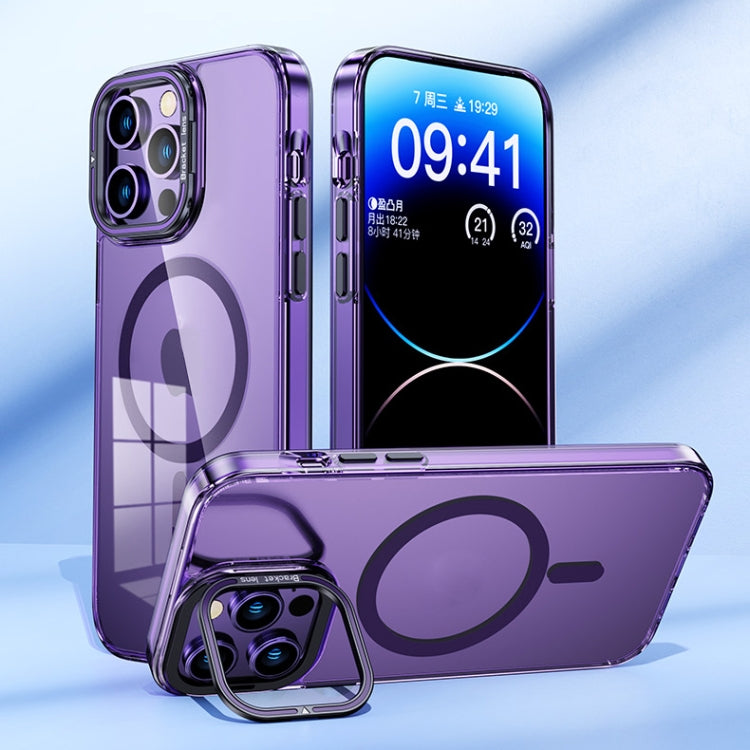 For iPhone 14 Pro Max MagSafe Magnetic Invisible Holder Transparent Phone Case(Blue) - iPhone 14 Pro Max Cases by PMC Jewellery | Online Shopping South Africa | PMC Jewellery