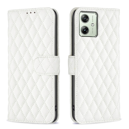 For Motorola Moto G54 5G EU Edition Diamond Lattice Wallet Flip Leather Phone Case(White) - Motorola Cases by PMC Jewellery | Online Shopping South Africa | PMC Jewellery | Buy Now Pay Later Mobicred