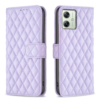 For Motorola Moto G54 5G EU Edition Diamond Lattice Wallet Flip Leather Phone Case(Purple) - Motorola Cases by PMC Jewellery | Online Shopping South Africa | PMC Jewellery | Buy Now Pay Later Mobicred